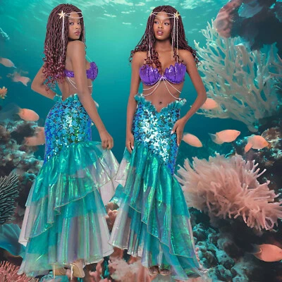 2 Piezas Disfraz de Sirena Para Mujer S M L Halloween Juego de Rol Juegos con disfraces Conjunto Foto 1 de 4
