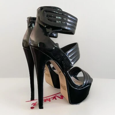 Tacones de plataforma Anne Michelle 7,5 negros Turnup 05 correa gruesa nuevos tacón de 5 pulgadas Foto 1 de 4