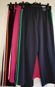 Ex M&S High Rise PULL ON Wide Leg SIDE STRIPE Trousers with ZIPPED Pockets - Picture 1 of 27