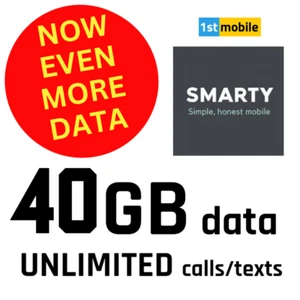 20p Smarty UK sim cards UNLIMITED Mins/Texts 40GB for £10 Prepay New/Sealed