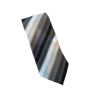 Corbata para hombre Bergamo New York X-Long negra gris bronceada blanca poliéster a rayas excelente en excelente condición - Imagen 1 de 6