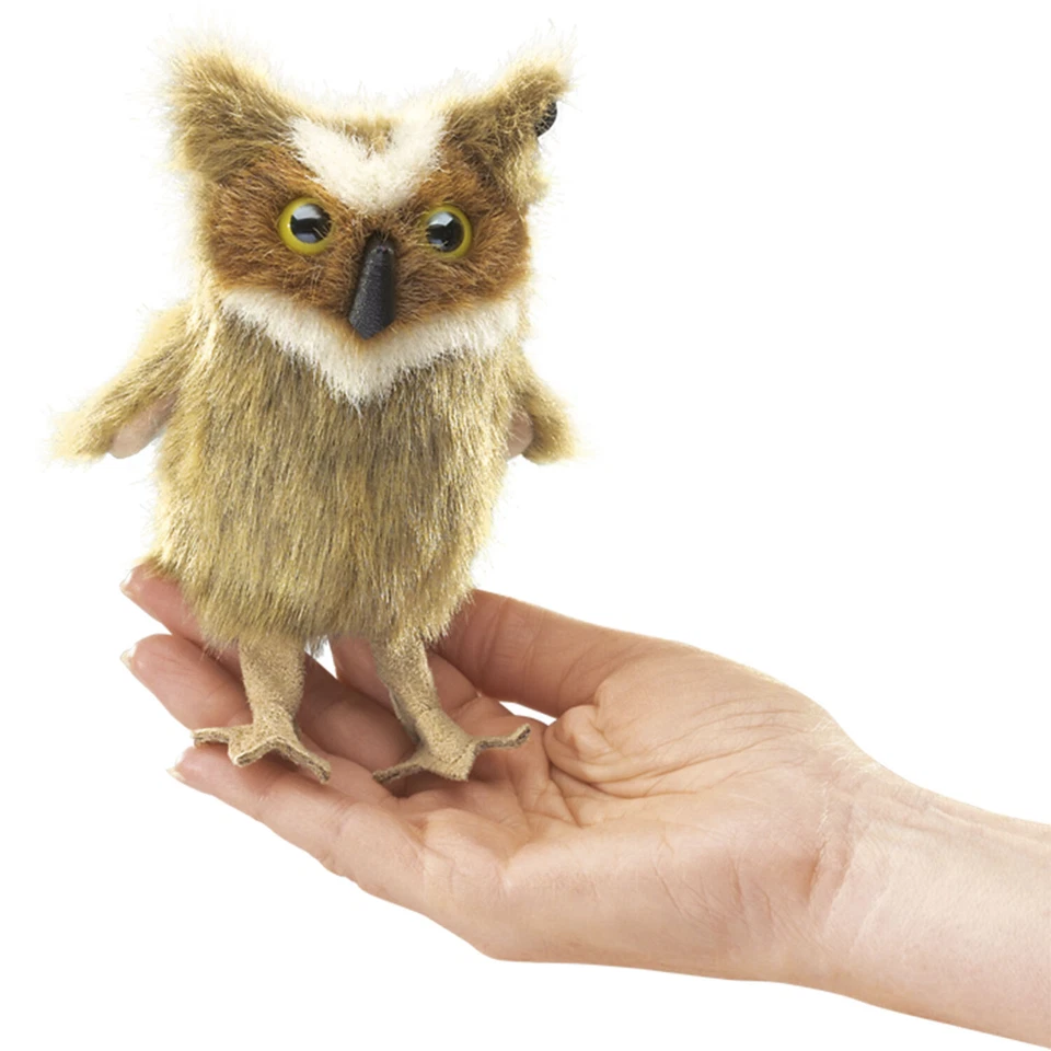 FOLKMANIS Mini Uhu Fingerpuppe 2752 Plüschtier Stofftier Kuscheltier Eule
