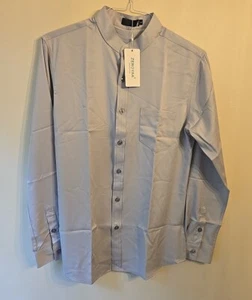 Mens Hipster Solid Slim Fit Long Sleeve Mandarin Collar Dress Shirts - Picture 1 of 12