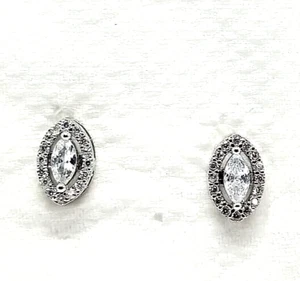 Earring Silver 925 Sterling Oval Cubic 16 Diamond Gift For Woman - Picture 1 of 12