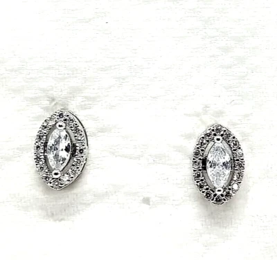 Earring Silver 925 Sterling Oval Cubic 16 Diamond  Gift For  Woman - Image 1 of 4