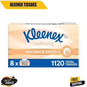 Kleenex Aloe Vera & Vitamin E, 3 Ply Facial Tissues 1120 Count (8 x 140Pack) |AU - Picture 1 of 8