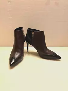 Stivaletti Tory Burch 2 toni marroni in pelle nera stilleto taglia 9 M - Foto 1 di 4