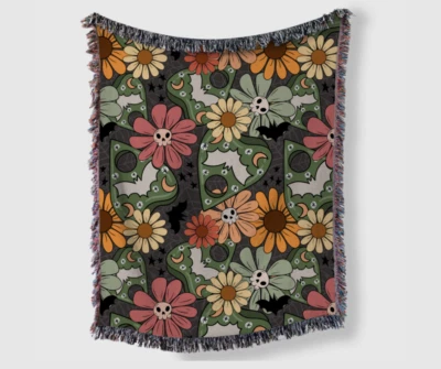 OUIJA PLANCHETTES AND BATS | WOVEN THROW BLANKET - Image 1 of 4