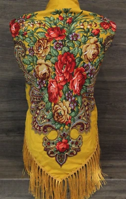 Bufanda Chal Rusa Étnica Eslava Folk Babushka Floral Bufanda Moderna Chic Boho Foto 1 de 4