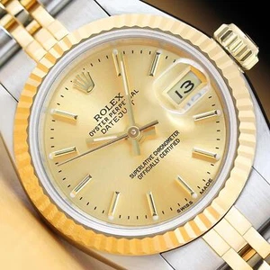 ROLEX LADIES DATEJUST 69173 CHAMPAGNE DIAL 18K GOLD STAINLESS STEEL WATCH - Picture 1 of 8