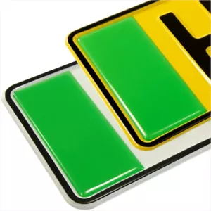 2x EV ELECTRIC VEHICLE Green Number Plate Badges Gel Resin Stickers Decals Domed - Picture 1 of 3