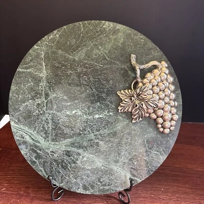10"  Godinger Green Marble Cheese Board Tray W/ Silver Plated Grape Cluster - Изображение 1 из 4
