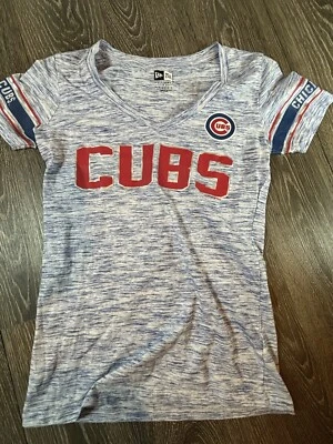Chicago Cubs by New Era Women's Size Small V-Neck Shirt MLB Heather Blue - Image 1 of 4