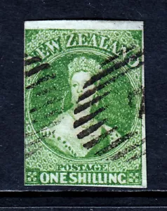 NUEVA ZELANDA — SCOTT 30 — 1864 1/- CHALON VERDE, IMPERF, NZ WMK. — USADO— SCV $340 - Imagen 1 de 2