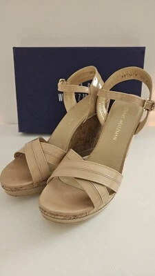 Sandalia de cuña de cuero tostado MINKY 10,5/40,5 $398 NUEVA EN CAJA Stuart Weitzman Foto 1 de 4
