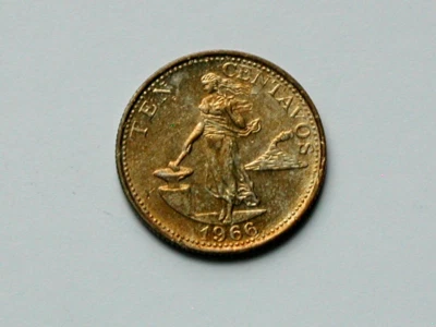 Philippines 1966 10 CENTAVOS Coin AU+ Premium Toned with Natural Golden Color - Image 1 of 2