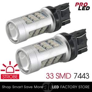 2X 7443 Red LED Flash Strobe Blinking Alert Safety Brake Tail Stop Light Bulbs - Bild 1 von 9