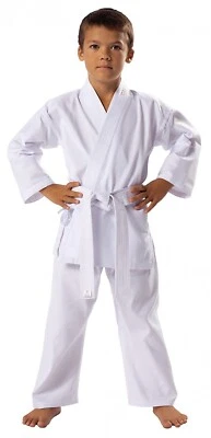 Karate Uniforms White PolyCotton Martial Art 8oz Gi New with belt Kids Unisex