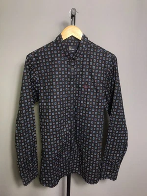 Fred Perry Camisa Para Hombre Con Botones Manga Larga Slim Fit Azul Sz M - Imagen 1 de 4