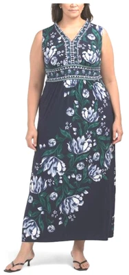 London Times женщин темно-синий цветочный печать макси платье без рукавов плюс размер 18 Вт новый - Изображение 1 из 4