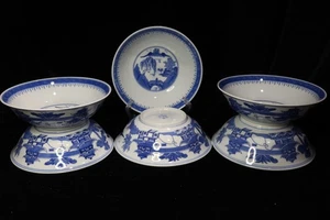 CINESE BLU E BIANCO CANTON 6 CIOTOLE 7" LARGHE 2" ALTE PERFETTE - Foto 1 di 11