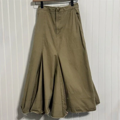 CAARA S Khaki Flared A-Line Maxi Skirt Utility Gorpcore High Waist Cotton Blend - Image 1 of 4
