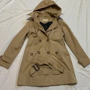 Michael Kors Womens Small Khaki Tan Hooded Rain Coat 31” Long Belted - Picture 1 of 8