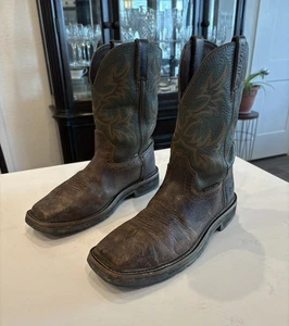 Justin Driller 11" Steel Toe Western Cowboy Work Boots Men's Size 10 D Brown - Picture 1 of 21