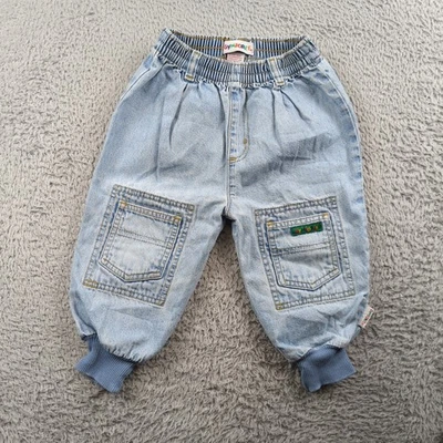 VTG Gymboree Rainbow Tag Jean Baby Boy Size S Blue Denim Cargo Logo USA Bubble - Image 1 of 4