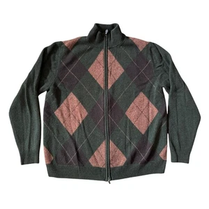 Brooks Brothers Scottish Lambswool Argyle Sweater Zip Up Dark Academia Preppy - Picture 1 of 6
