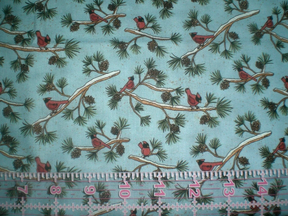   Ramas y cardenales de piña de 1 año en tela estampada azul Foto 1 de 1