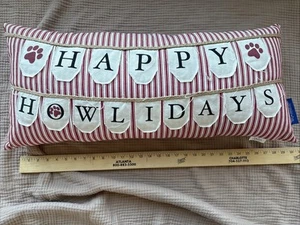 The Humane Society Feather Throw Pillow Dog Red White Stripe 28.5 X 12" - Picture 1 of 8