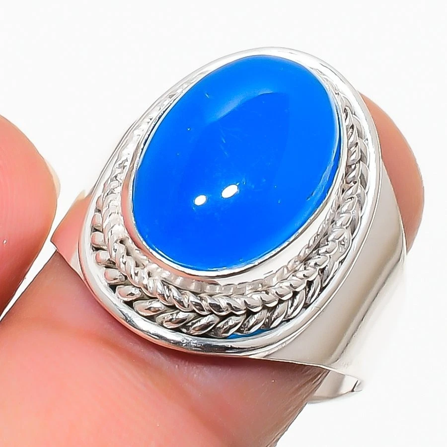 Ювелирные изделия из серебра 925 пробы с голубым халцедоном кольцо всех размеров в подарок - Изображение 1 из 1