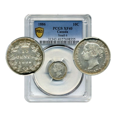 1886 Canada 10 Cents, Small 6 - Extremely Fine, PCGS EF40 - Image 1 of 4