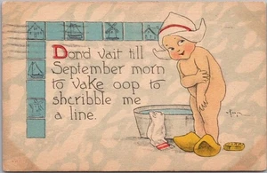 Vintage 1917 Comic Greetings Postcard Dutch Girl "September Morn" Artist-Signed - Picture 1 of 2