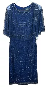 Adrianna Papell Navy Beaded sheath dress with cape 6 NWT Gorgeous - Picture 1 of 5