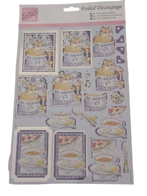 Лист декупажа Anita's Foiled - "Cats At Teatime" Hallmark Docrafts - Изображение 1 из 2