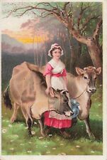 Carte d'échange victorienne antique fille avec maillot vache Dr Jaynes tonic Newingburgh OH