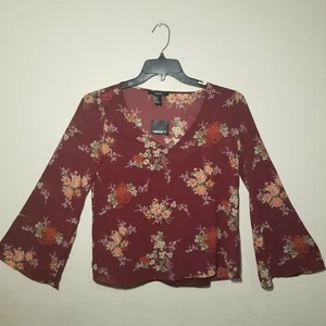 Forever 21 Floral Print Top Size Small Bell Sleeves Cami Attached  - Picture 1 of 6