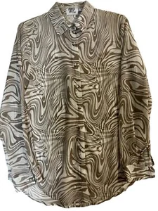 Princess Polly XX longslv blouse  brown/white swirl Sz 2 Retro Hippie Plus Size - Picture 1 of 3