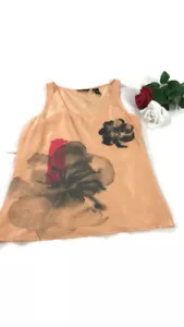 Camicia di seta arancione floreale serbatoio New York & Company carriera business taglia S donna - Foto 1 di 7