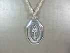 VTG THEDA STERLING SILVER VIGIN MARY PRAY FOR US MEDAL 20" PENDANT NECKLACE