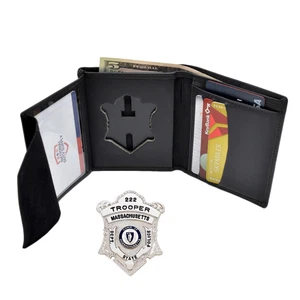 DK439 Insignia Oculta y Billetera de Identificación Recorte Correcciones de la Policía Estatal de Massachusetts - Imagen 1 de 6