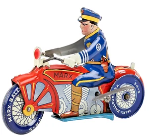 Moto d'epoca Louis Marx latta litografia polizia Windup - Foto 1 di 9