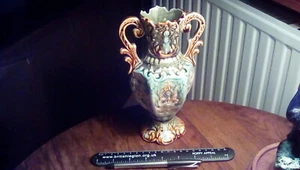 Vintage Antique Ornate Double Handled Vase 8.25" High. Hand Decorated. - Picture 1 of 6