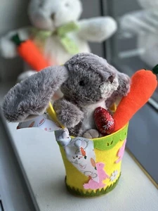 Easter Bunny Plush Toy set in a Gift Basket, 7" Easter Toy with Carrot & Candy - Picture 1 of 6