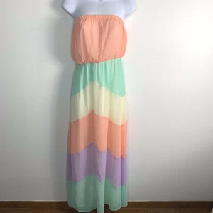 Charlotte Russe Women SunDress Sz S Multicolor Chevron Maxi Strapless NEW - Picture 1 of 13