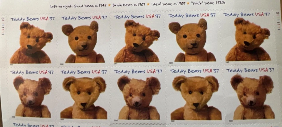 See Photos. US Stamps. Scott # 3653-3656 Plate Block Of 10 Stamps MNH, Teddy Bea - Image 1 of 1
