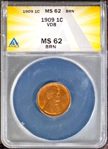 Key Date 1909 1c VDB Lincoln Head Cent MS 62 Brown ANACS # 7786676 + Bonus - Picture 1 of 2