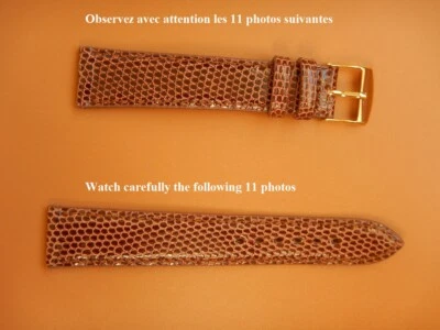 SANS MARQUE 18 mm TRES BELLE QUALITÉ BRACELET EN LEZARD VERITABLE MARRON GOLD Fab. FRANCE